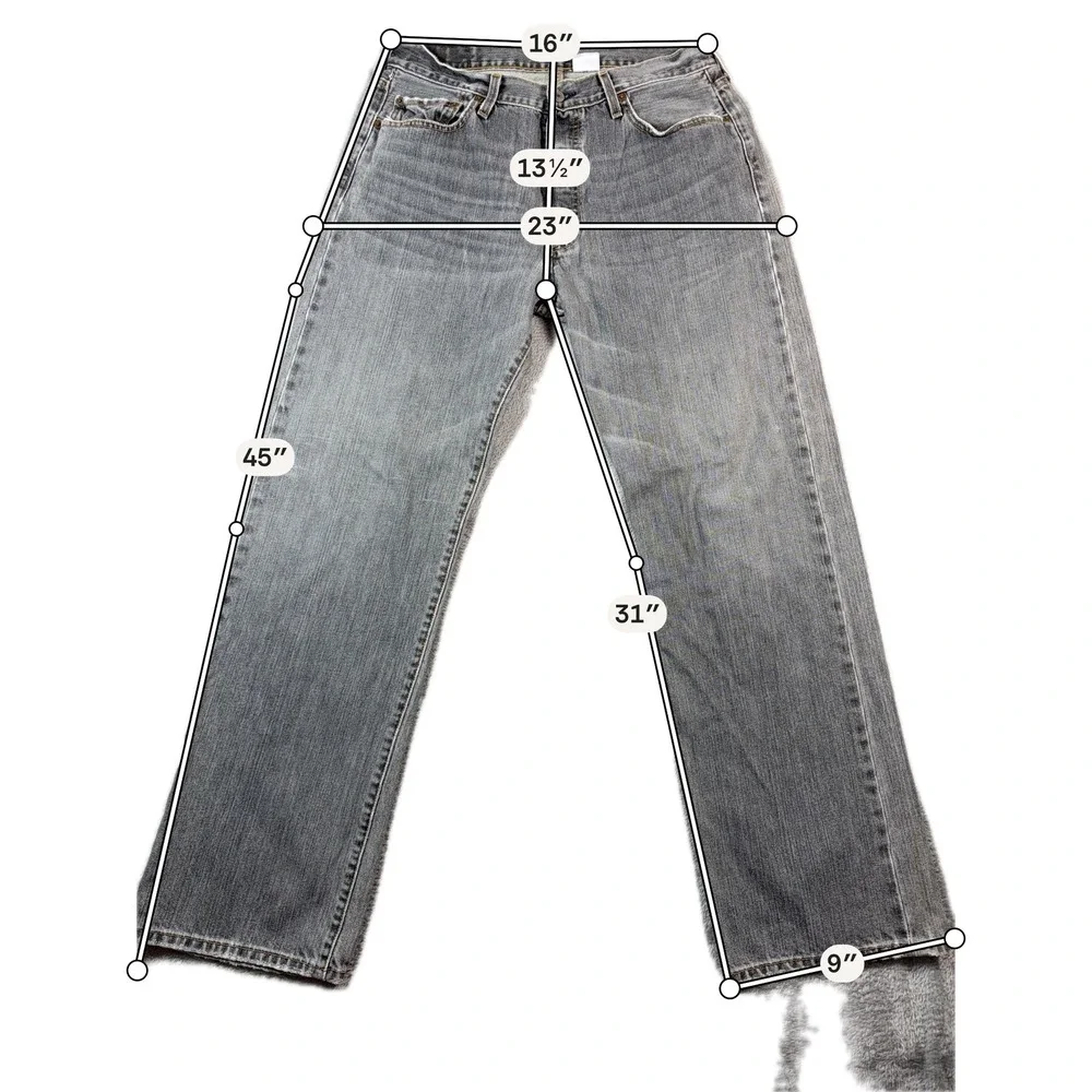 Levis 501 Jeans Mens 34x32 (Fits 32x31) Gray Button Fly Straight Leg Denim